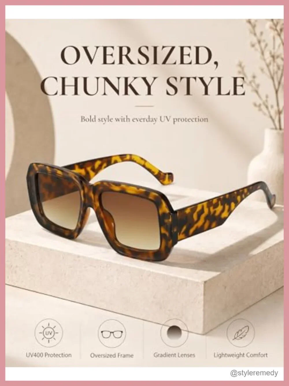 Oversized Chunky Square Sunglasses UV400 Women Designer Shades